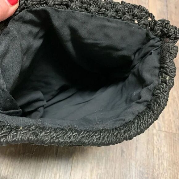 BLACK MACRAME CROCHET SHOULDER BAG PURSE - Picture 8 of 8